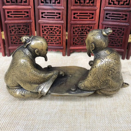 China brass Playing chess old man crafts statue
