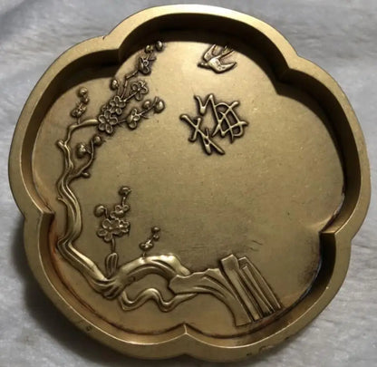 China brass Plum, Orchid, Bamboo and Chrysanthemum saucer crafts statue A set