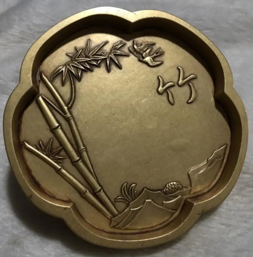 China brass Plum, Orchid, Bamboo and Chrysanthemum saucer crafts statue A set