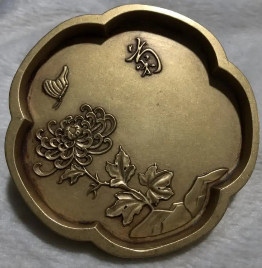China brass Plum, Orchid, Bamboo and Chrysanthemum saucer crafts statue A set