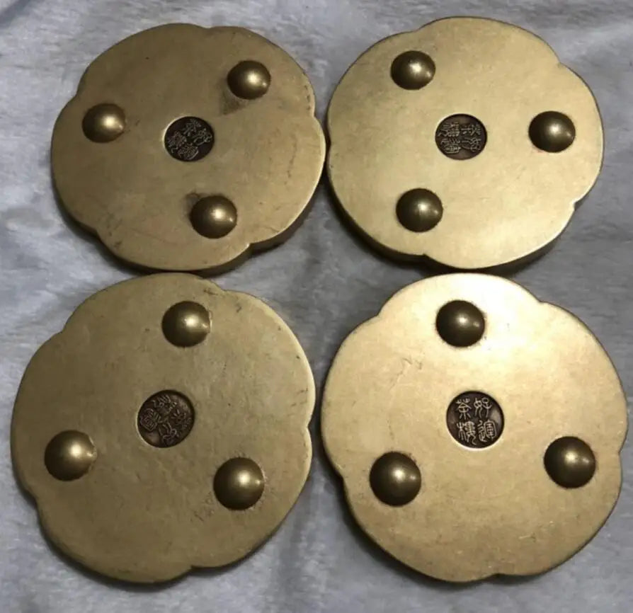 China brass Plum, Orchid, Bamboo and Chrysanthemum saucer crafts statue A set