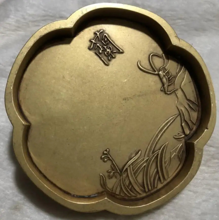 China brass Plum, Orchid, Bamboo and Chrysanthemum saucer crafts statue A set