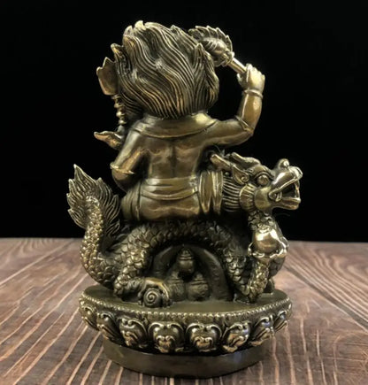 China brass Ride dragon Tibetan Buddha crafts statue