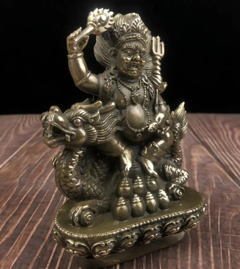 China brass Ride dragon Tibetan Buddha crafts statue