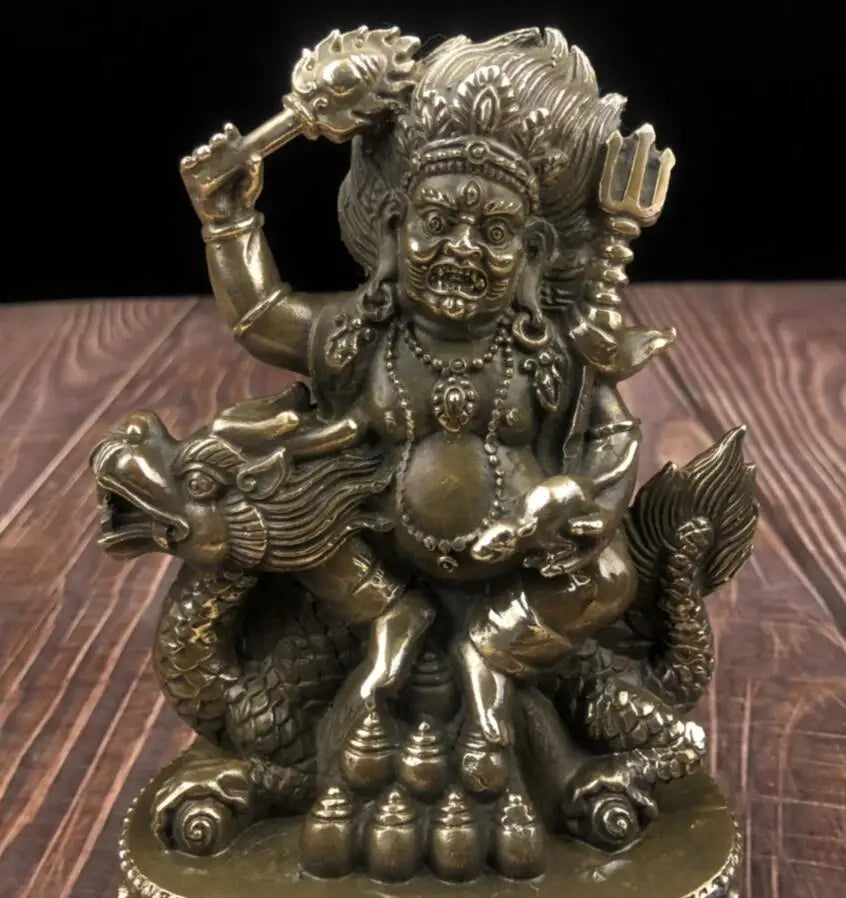 China brass Ride dragon Tibetan Buddha crafts statue