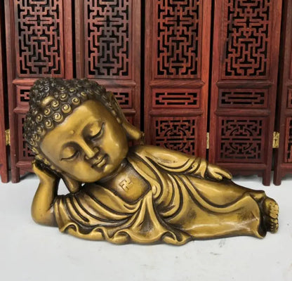 China brass Sakyamuni sleep Buddha crafts statue