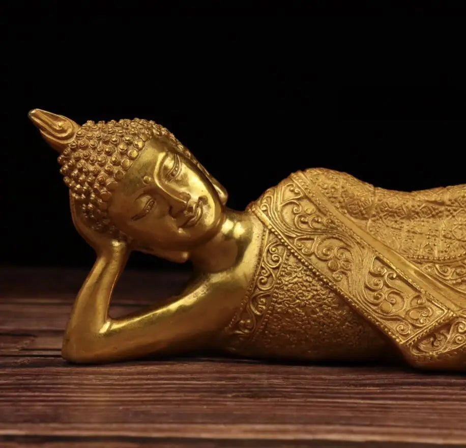 China brass Sakyamuni sleep Buddha crafts statue