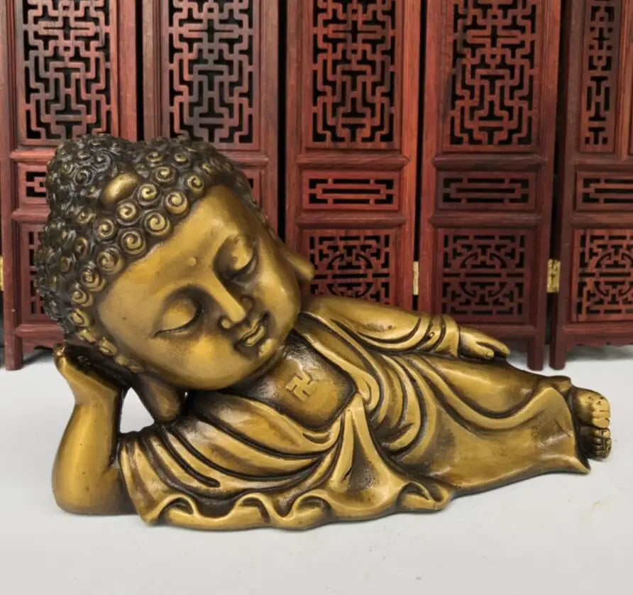 China brass Sakyamuni sleep Buddha crafts statue