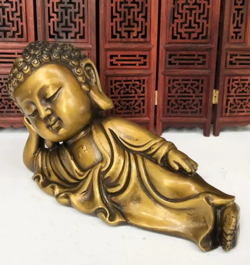 China brass Sakyamuni sleep Buddha crafts statue