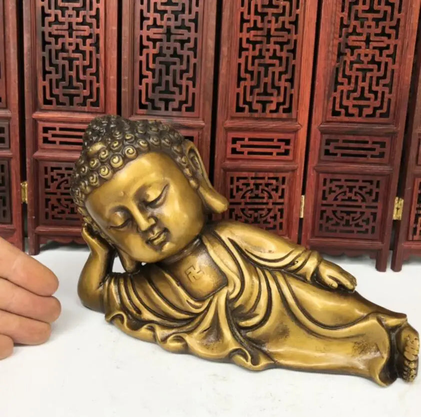 China brass Sakyamuni sleep Buddha crafts statue
