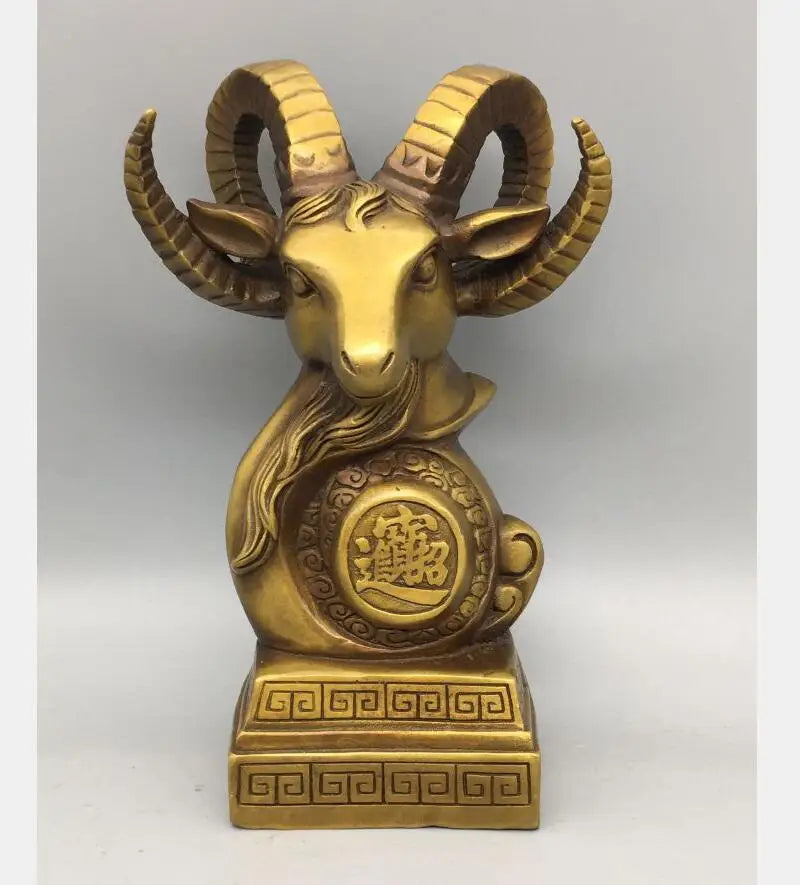 China brass Seiko sheep head wealth crafts statue