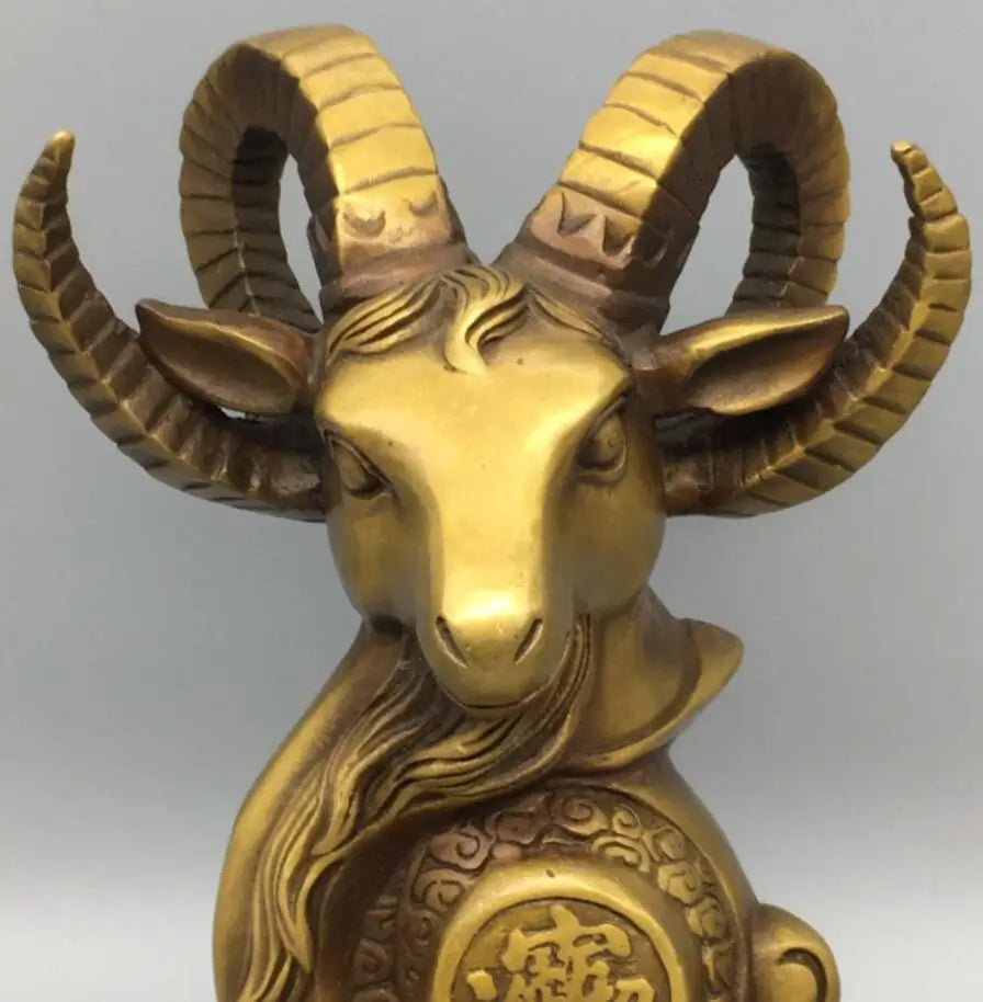 China brass Seiko sheep head wealth crafts statue