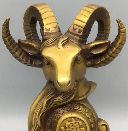 China brass Seiko sheep head wealth crafts statue