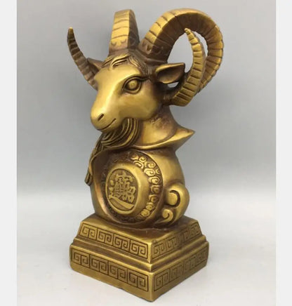 China brass Seiko sheep head wealth crafts statue
