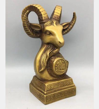 China brass Seiko sheep head wealth crafts statue