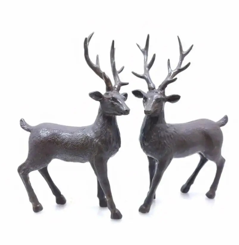 China brass Sika deer crafts statue A pair