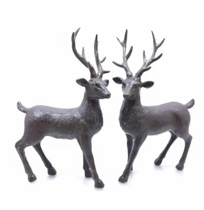 China brass Sika deer crafts statue A pair