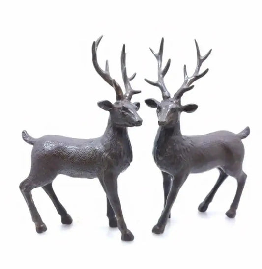 China brass Sika deer crafts statue A pair