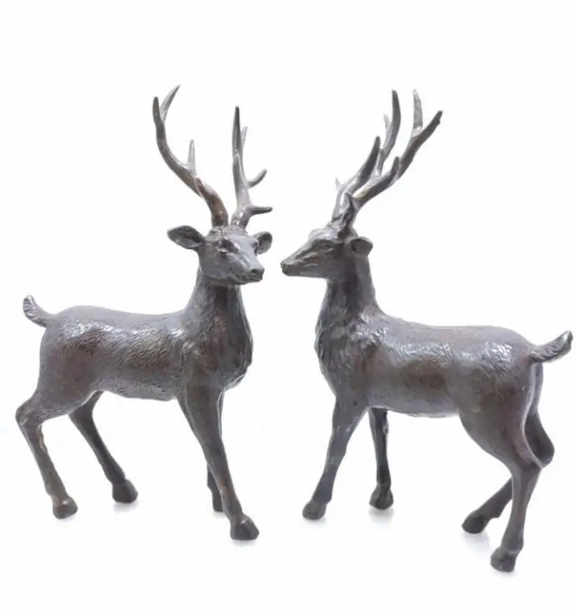 China brass Sika deer crafts statue A pair