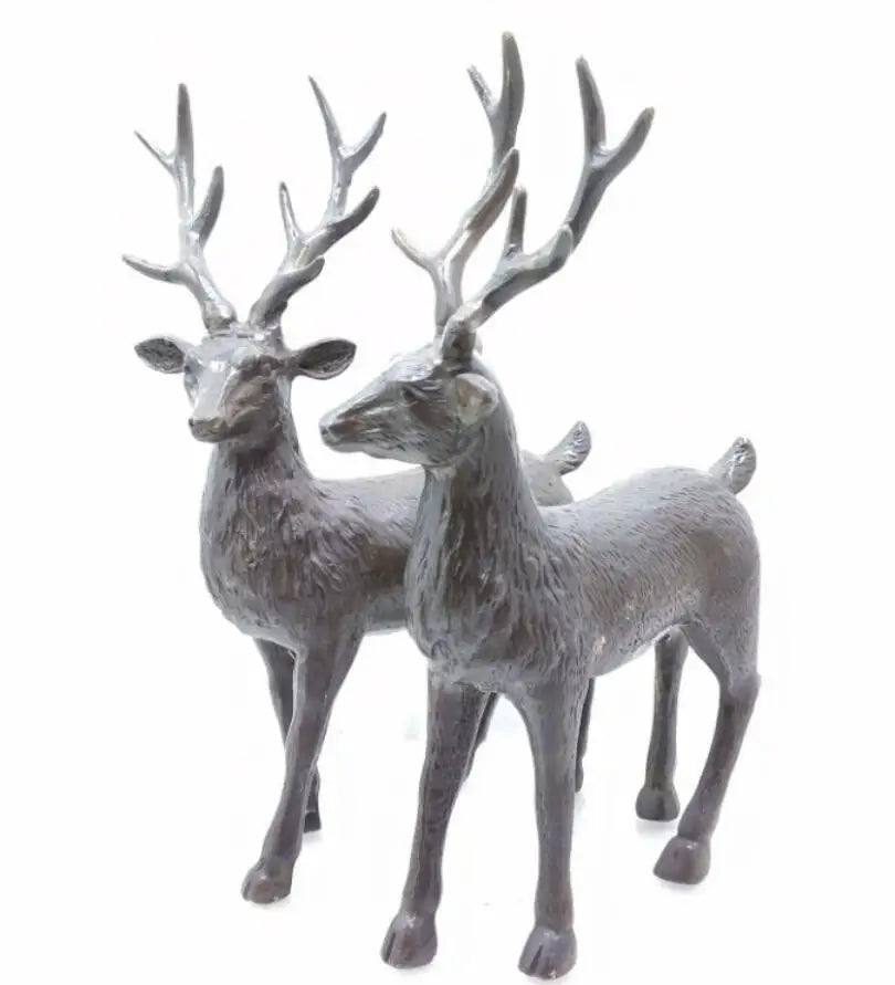China brass Sika deer crafts statue A pair