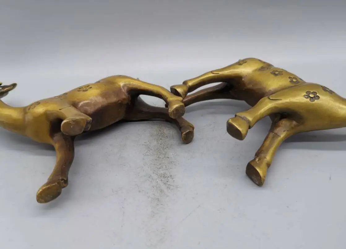 China brass Sika deer crafts statue A pair