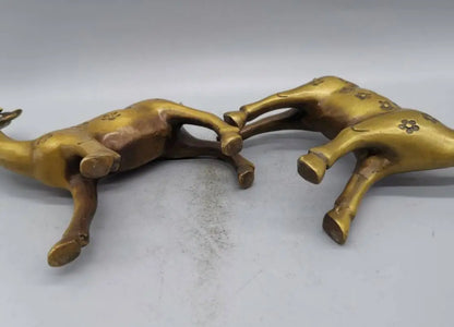 China brass Sika deer crafts statue A pair