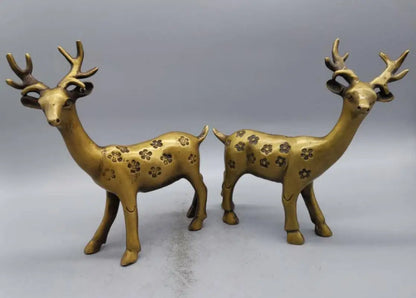 China brass Sika deer crafts statue A pair