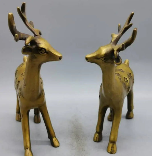 China brass Sika deer crafts statue A pair