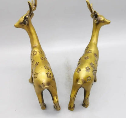 China brass Sika deer crafts statue A pair