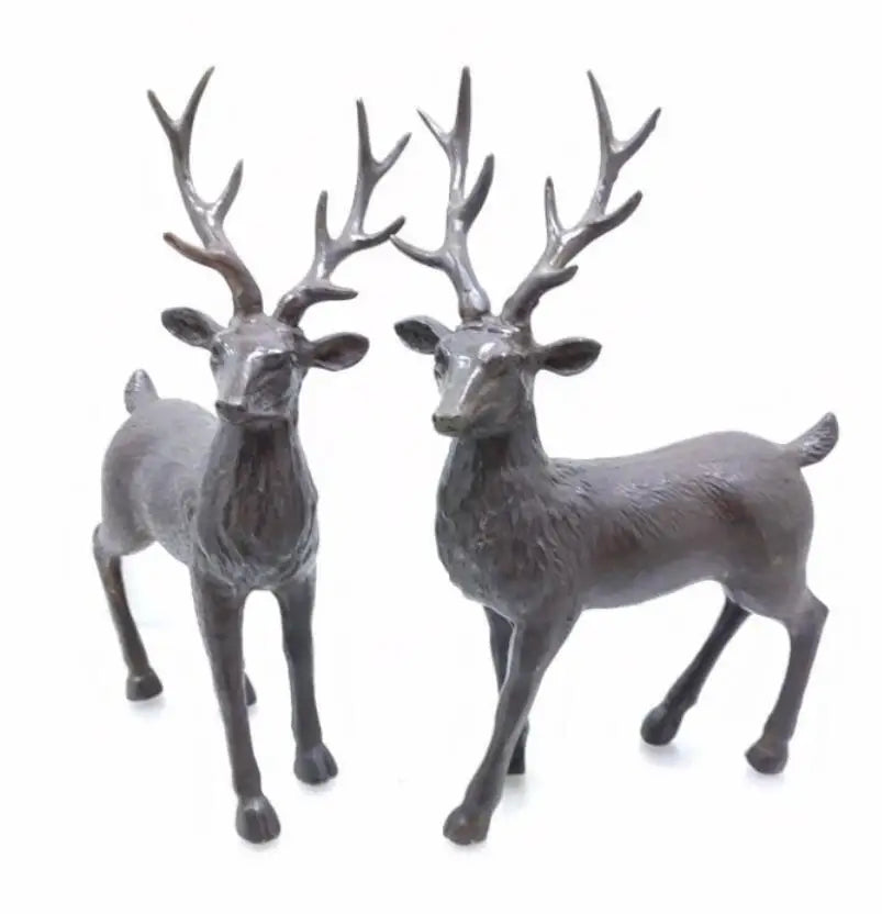 China brass Sika deer crafts statue A pair