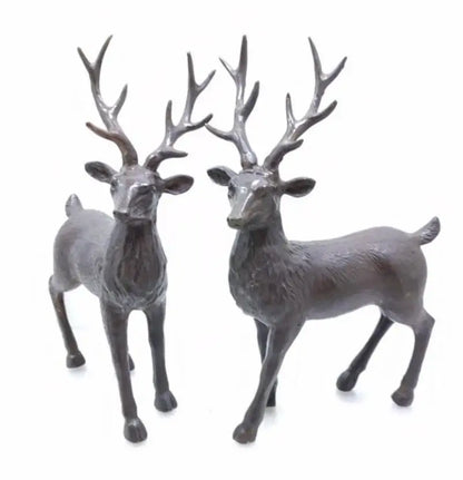 China brass Sika deer crafts statue A pair