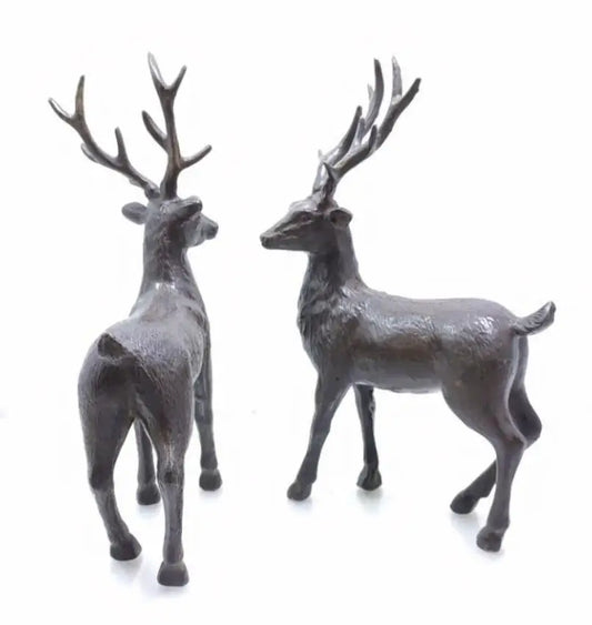 China brass Sika deer crafts statue A pair