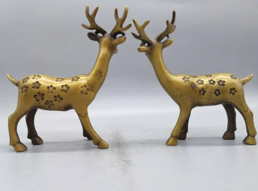 China brass Sika deer crafts statue A pair