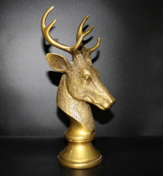 China brass Sika deer head crafts statue