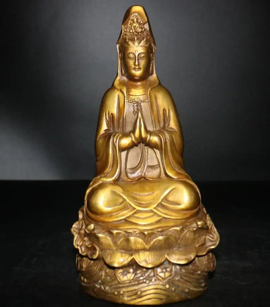 China brass Sitting lotus Guanyin Bodhisattva crafts statue
