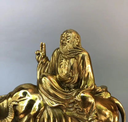 China brass Taoist school founder Lao tze ride cow crafts statue