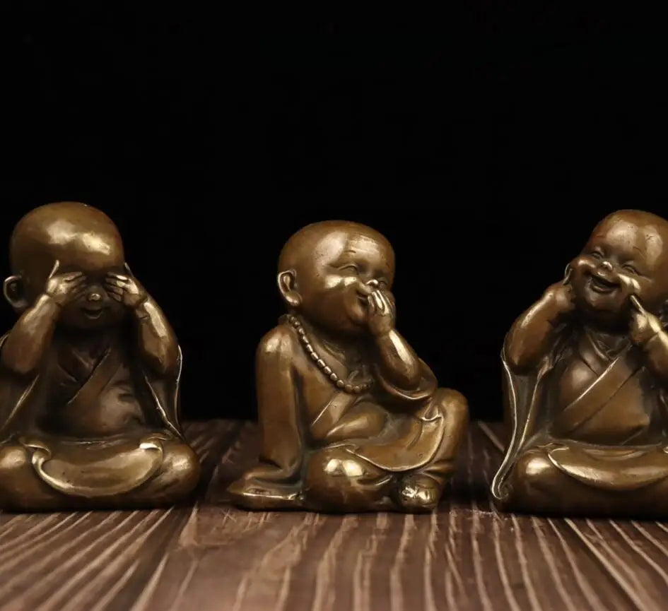 China brass Three Little Monks crafts statue A set