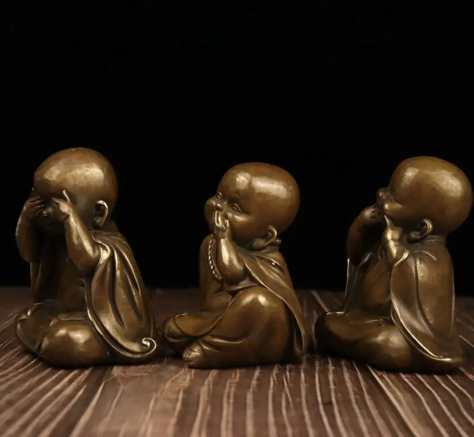 China brass Three Little Monks crafts statue A set
