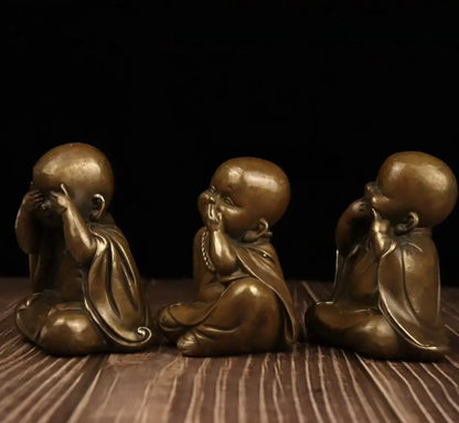 China brass Three Little Monks crafts statue A set
