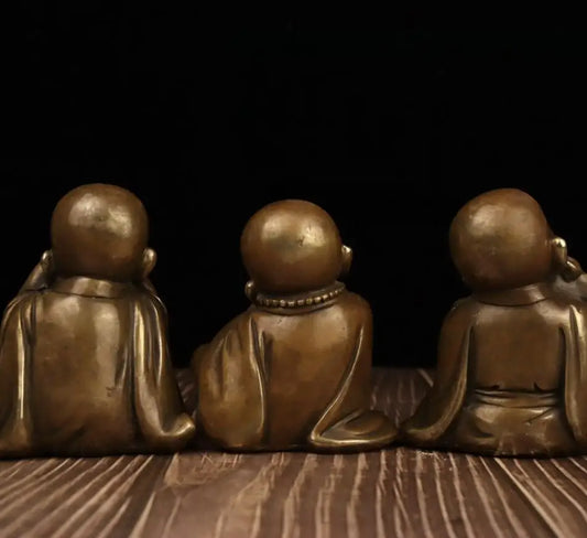 China brass Three Little Monks crafts statue A set