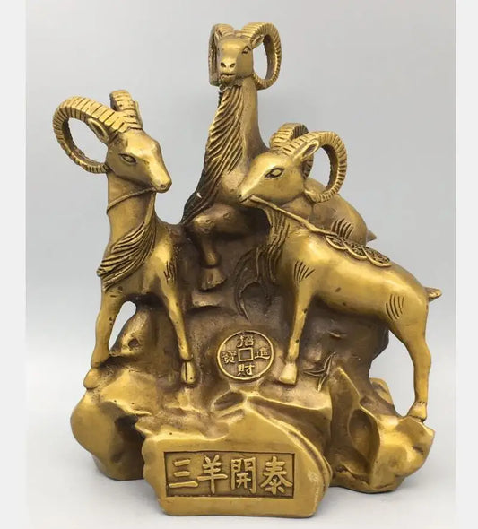 China brass Three sheep kaitai crafts statue