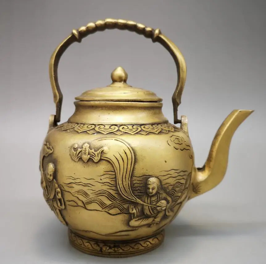 China brass Two immortals teapot crafts statue