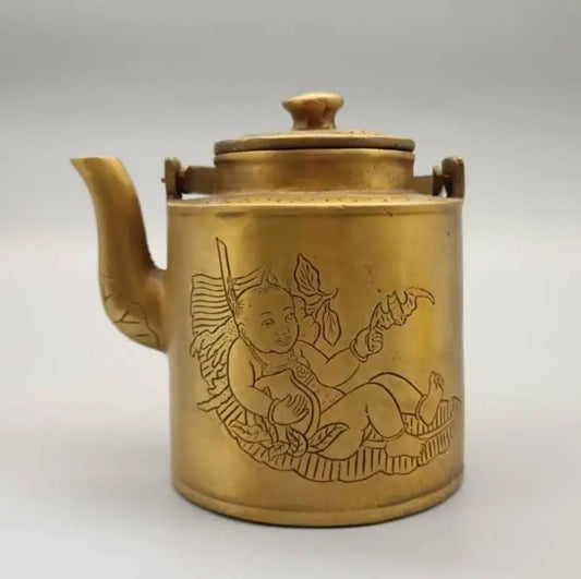 China brass Two kids flagon crafts statue