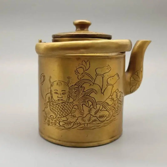 China brass Two kids flagon crafts statue