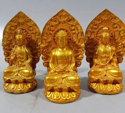China brass West Three Saints Buddha crafts statue A set