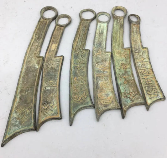 China brass archaize Ancient Knife coins small crafts statue A set