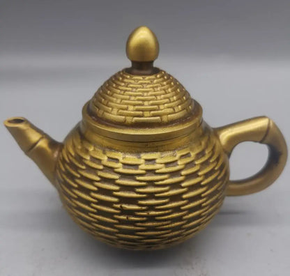 China brass archaize Bamboo basket teapot crafts statue