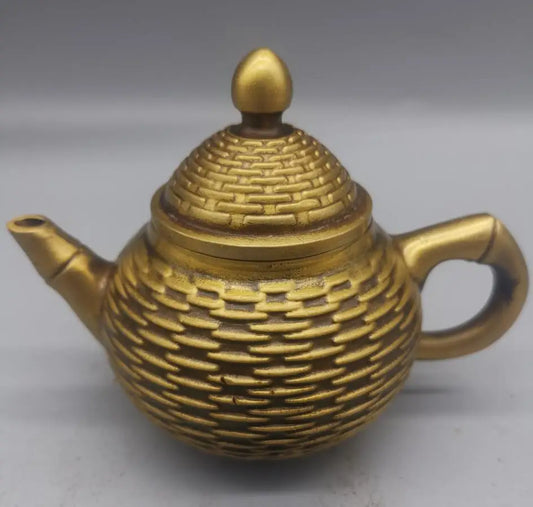 China brass archaize Bamboo basket teapot crafts statue