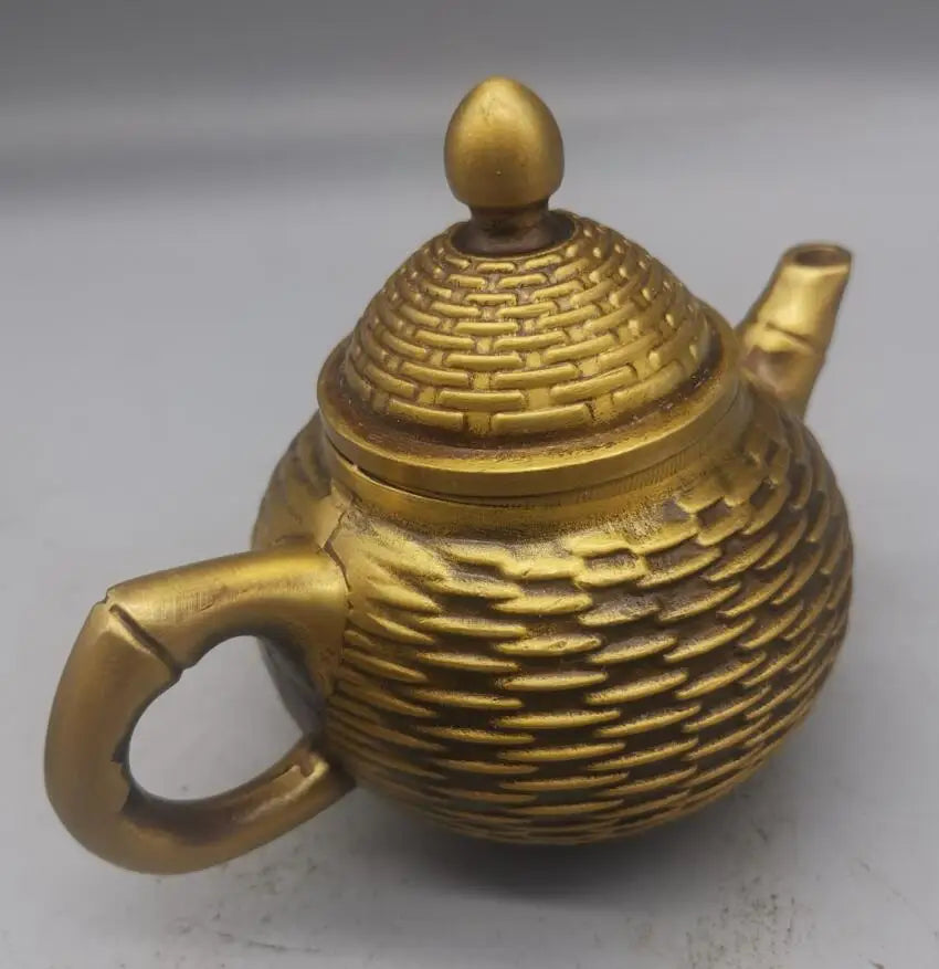 China brass archaize Bamboo basket teapot crafts statue