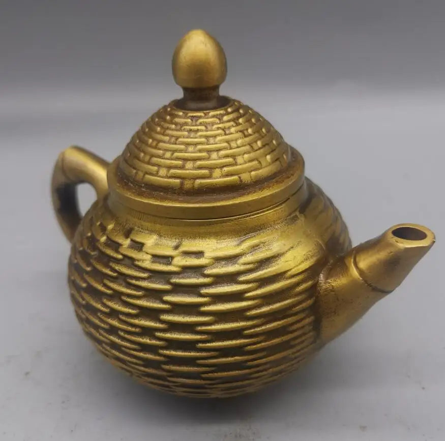 China brass archaize Bamboo basket teapot crafts statue